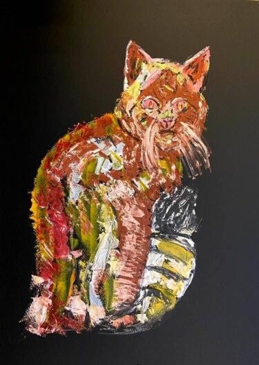 Painting titled "Gatto selvatico" by Mario Pratesi, Original Artwork, Oil