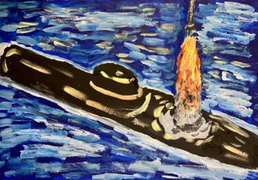 Painting titled "IRBM launch" by Mario Pratesi, Original Artwork, Oil