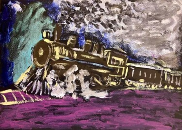 Painting titled "Là locomotive" by Mario Pratesi, Original Artwork, Oil