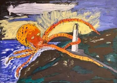 Peinture intitulée "La pieuvre" par Mario Pratesi, Œuvre d'art originale, Huile