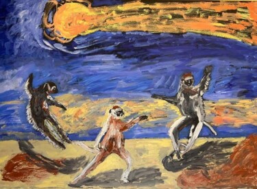 Painting titled "La danza delle scim…" by Mario Pratesi, Original Artwork, Oil