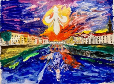 Pittura intitolato "Firenze ed il giglio" da Mario Pratesi, Opera d'arte originale, Olio