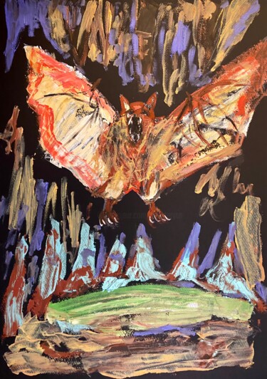 Painting titled "Il pipistrello" by Mario Pratesi, Original Artwork, Oil