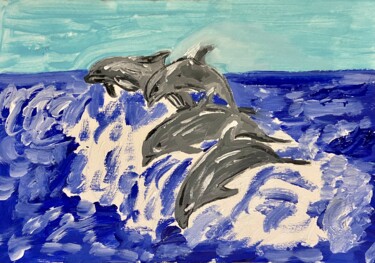 Painting titled "Dolphins" by Mario Pratesi, Original Artwork, Oil