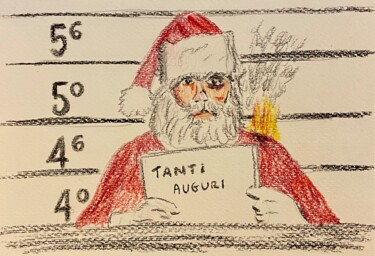 Drawing titled "Reward Santa Claus" by Mario Pratesi, Original Artwork, Conté
