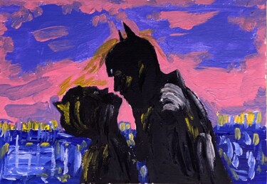 Painting titled "Batman loves catwom…" by Mario Pratesi, Original Artwork, Oil