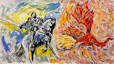 Pittura intitolato "San Giorgio e il dr…" da Mario Pratesi, Opera d'arte originale, Olio