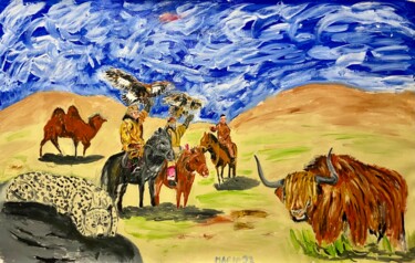 Painting titled "Mongolia" by Mario Pratesi, Original Artwork, Oil