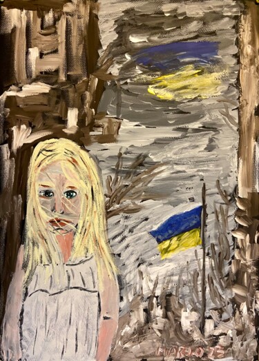 Painting titled "Bambina Ucraina" by Mario Pratesi, Original Artwork, Oil