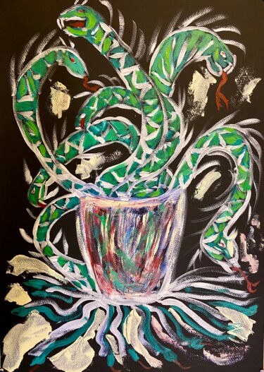 Peinture intitulée "Il vaso dei serpenti" par Mario Pratesi, Œuvre d'art originale, Huile