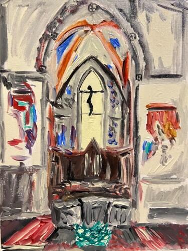 Pittura intitolato "Interno chiesa San…" da Mario Pratesi, Opera d'arte originale, Olio