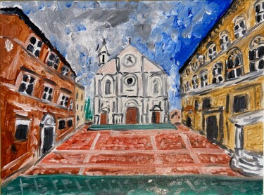 Painting titled "Piazza Pio II" by Mario Pratesi, Original Artwork, Oil