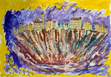 Painting titled "La città volante" by Mario Pratesi, Original Artwork, Oil