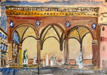 Painting titled "Loggia dei lanzi" by Mario Pratesi, Original Artwork, Oil