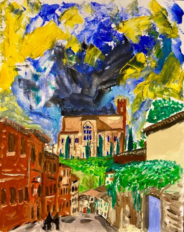 Pittura intitolato "Vista su San Domeni…" da Mario Pratesi, Opera d'arte originale, Olio