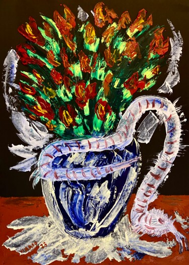 Peinture intitulée "Vaso e serpente" par Mario Pratesi, Œuvre d'art originale, Huile