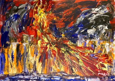 Pittura intitolato "Fulmine sulla città" da Mario Pratesi, Opera d'arte originale, Olio