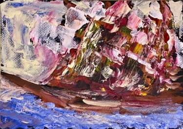 Pittura intitolato "nave in fiamme" da Mario Pratesi, Opera d'arte originale, Olio