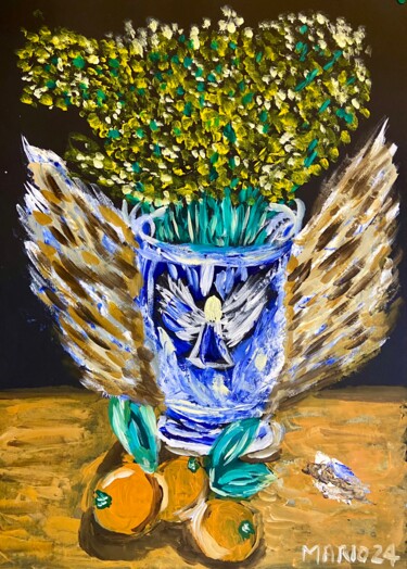 Pittura intitolato "Mimose e cachi" da Mario Pratesi, Opera d'arte originale, Olio