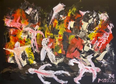 Pittura intitolato "Bombe su Gaza" da Mario Pratesi, Opera d'arte originale, Olio