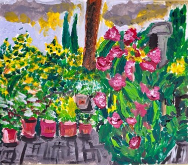 Painting titled "Giardino in fiore" by Mario Pratesi, Original Artwork, Oil