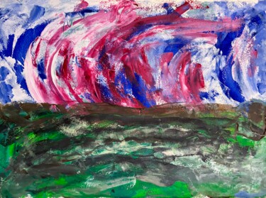 Peinture intitulée "La tempesta rossa" par Mario Pratesi, Œuvre d'art originale, Huile