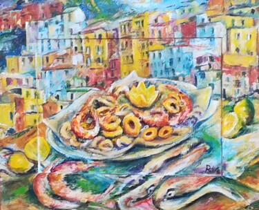Картина под названием "Fritto misto a Mana…" - Mario Riva, Подлинное произведение искусства, Масло Установлен на Деревянная…