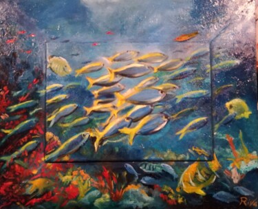 Peinture intitulée "Bamco di pesci sul…" par Mario Riva, Œuvre d'art originale, Huile