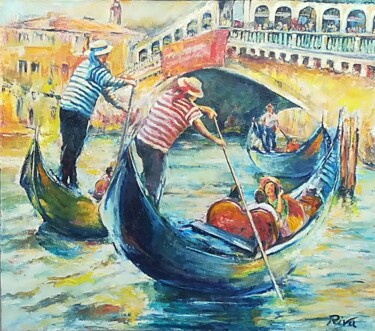 Pittura intitolato "Venezia in gondola" da Mario Riva, Opera d'arte originale, Olio