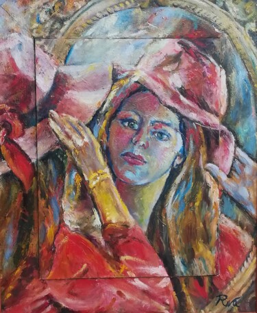 Painting titled "Donna allo specchio…" by Mario Riva, Original Artwork, Oil