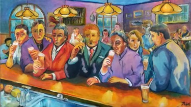 Pintura intitulada "Pensieri e birra" por Mario Riva, Obras de arte originais, Óleo