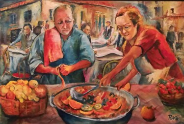 Pintura intitulada "Servizio extra" por Mario Riva, Obras de arte originais, Óleo
