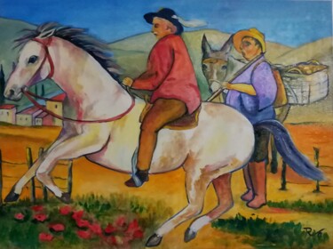 Pittura intitolato "Il cavaliere e l'as…" da Mario Riva, Opera d'arte originale, Olio Montato su Telaio per barella in legno