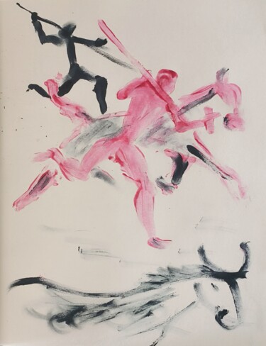 Pintura titulada "Figure in movimento…" por Mario Sanna, Obra de arte original, Témpera