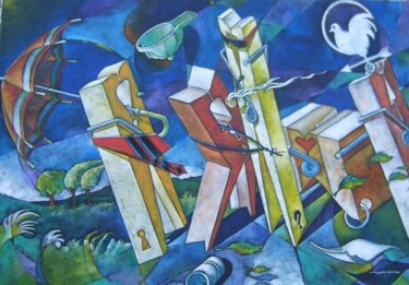 Pittura intitolato "il vento di montefe…" da Mario Venza, Opera d'arte originale