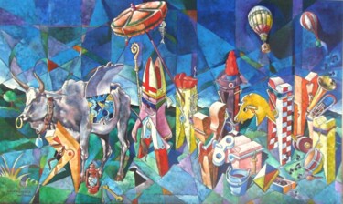 Painting titled "Il corteo" by Mario Venza, Original Artwork, Acrylic