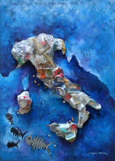 Κολάζ με τίτλο "l'Italia all'epoca…" από Mario Venza, Αυθεντικά έργα τέχνης, Κολάζ