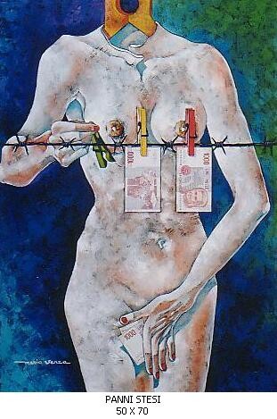 Pintura titulada "panni stesi" por Mario Venza, Obra de arte original