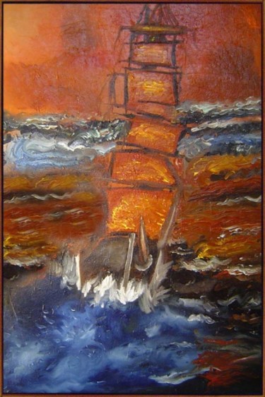 Painting titled "TORMENTA" by Mário Brazil, Original Artwork, Oil
