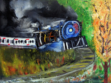 Malerei mit dem Titel "Trem das sete" von Mário Brazil, Original-Kunstwerk, Öl
