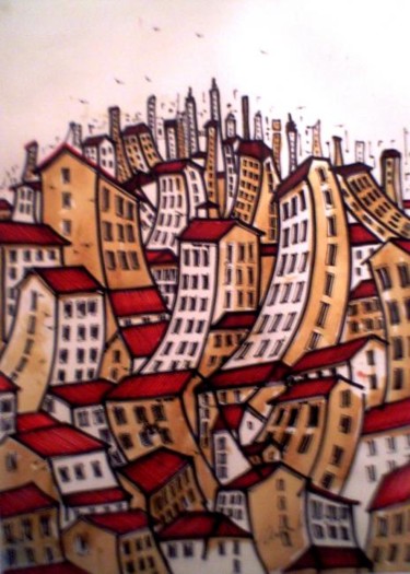 Pintura intitulada "cidadelas" por Mário Fresco, Obras de arte originais, Óleo
