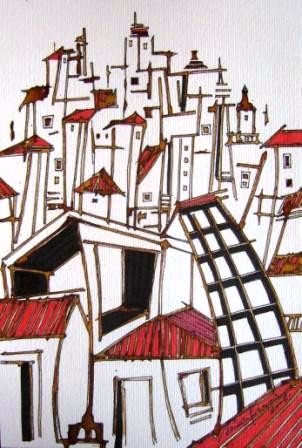 Painting titled "CONTRADIÇOES" by Mário Fresco, Original Artwork, Architecture