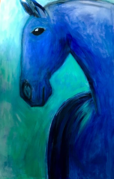 Malerei mit dem Titel "Blue horse (XL)" von Marion Witschel, Original-Kunstwerk, Acryl