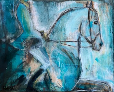 Malerei mit dem Titel "The blue rider" von Marion Witschel, Original-Kunstwerk, Acryl