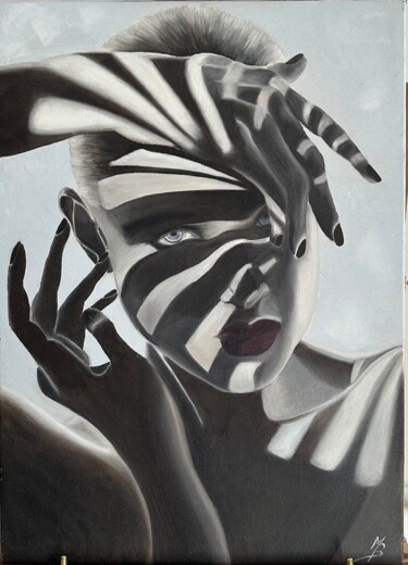 Картина под названием "FEMME ZEBRE" - Marion Bonet, Подлинное произведение искусства, Масло Установлен на Деревянная рама дл…