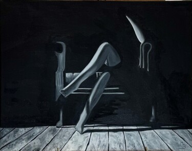 Картина под названием "JE T'ATTEND" - Marion Bonet, Подлинное произведение искусства, Масло Установлен на Деревянная рама дл…