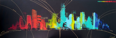 Painting titled "black-rainbow-city.…" by Marion Capdevila, Original Artwork, Acrylic