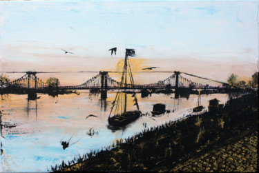 Painting titled "SUNSET BRIDGE" by Marion Capdevila, Original Artwork, Acrylic