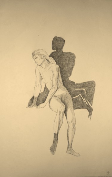 Dibujo titulada "Nu assis de face" por Marion Carralero, Obra de arte original