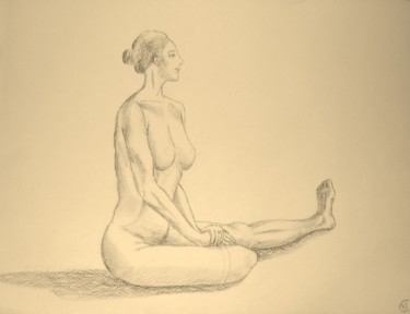 Drawing titled "Nu assis de profil" by Marion Carralero, Original Artwork